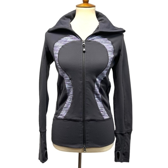Lululemon Athletica Stride Gray Purple Space Dye Zip Front Hood Athletic Jacket - Picture 2 of 13